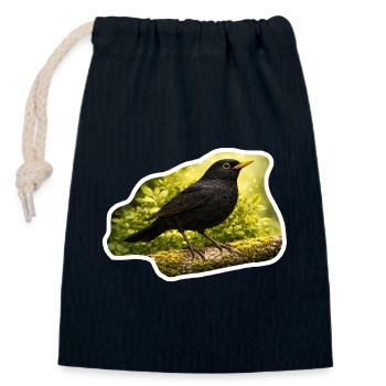 Amsel auf moosbedecktem Ast - Naturfoto-Look - Verschließbarer Geschenkbeutel aus Baumwolle (14x20cm) - Navy - Vorne