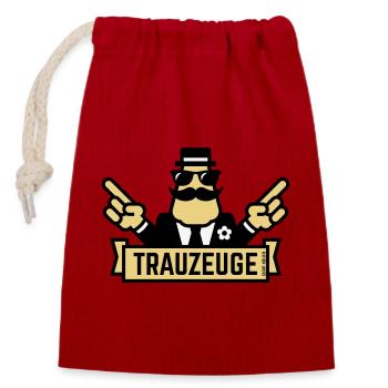 Trauzeuge Handzeichen (Polterabend / JGA / 3C) - Verschließbarer Geschenkbeutel aus Baumwolle (14x20cm) - Rot - Vorne