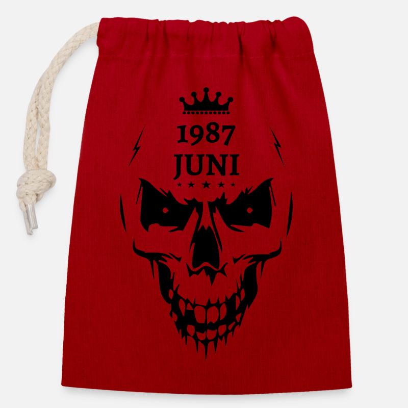 Juni 1987 Totenkopf - Verschließbarer Geschenkbeutel aus Baumwolle (14x20cm) - Rot