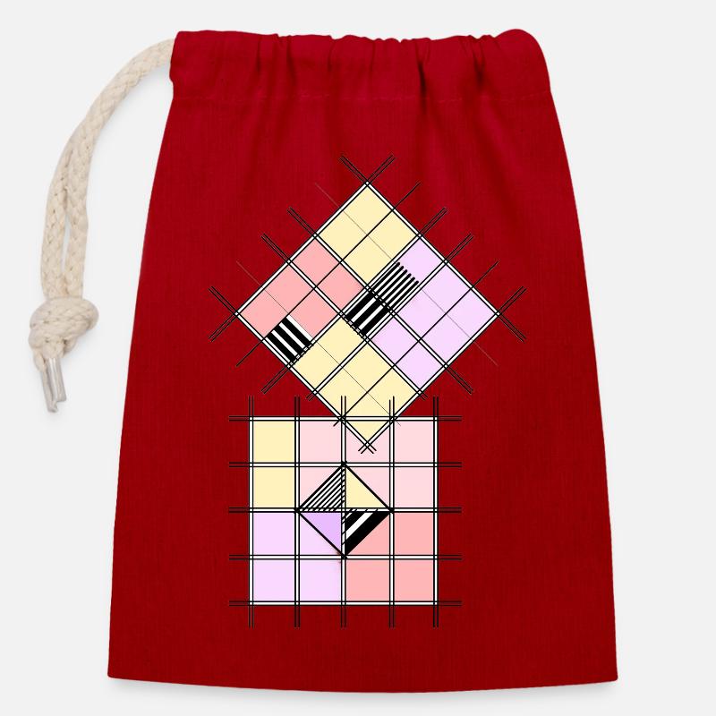 Geometric shape - Closable cotton gift bag (14x20cm) - red