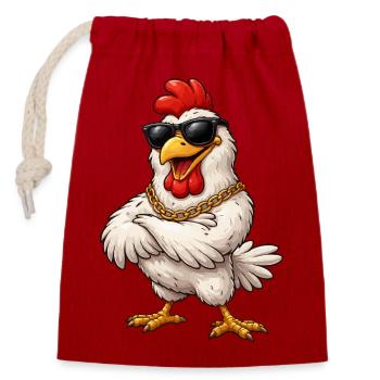 Huhn mit Sonnenbrille und Goldkette - Verschließbarer Geschenkbeutel aus Baumwolle (14x20cm) - Rot - Vorne