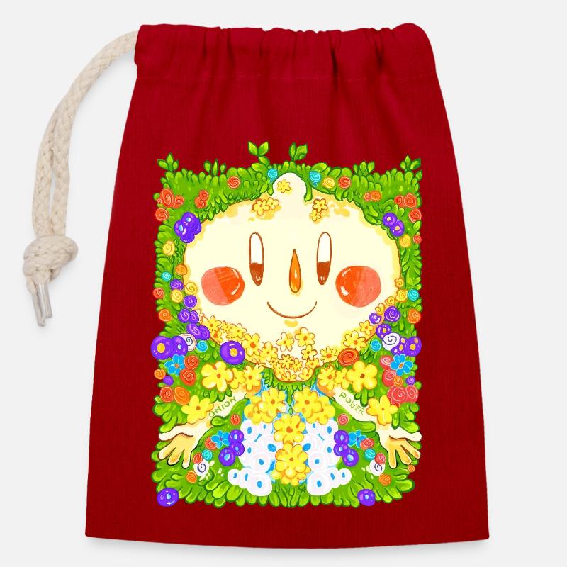 Parterre de fleurs - Sac cadeau en coton avec cordon (14 x 20 cm) - rouge