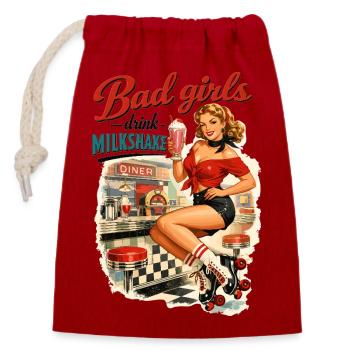 Pin-Up Bad Girls Drink Milkshakes: 50s Diner Style - Verschließbarer Geschenkbeutel aus Baumwolle (14x20cm) - Rot - Vorne