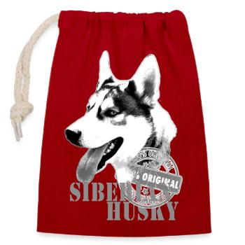 Siberian Husky Monochrome Print 100% Original - Closable cotton gift bag (14x20cm) - red - Front