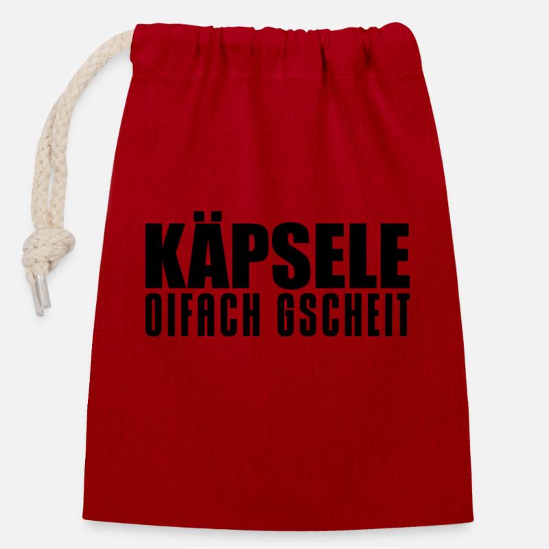 Käpsele Oifach Gscheit - Verschließbarer Geschenkbeutel aus Baumwolle (14x20cm) - Rot