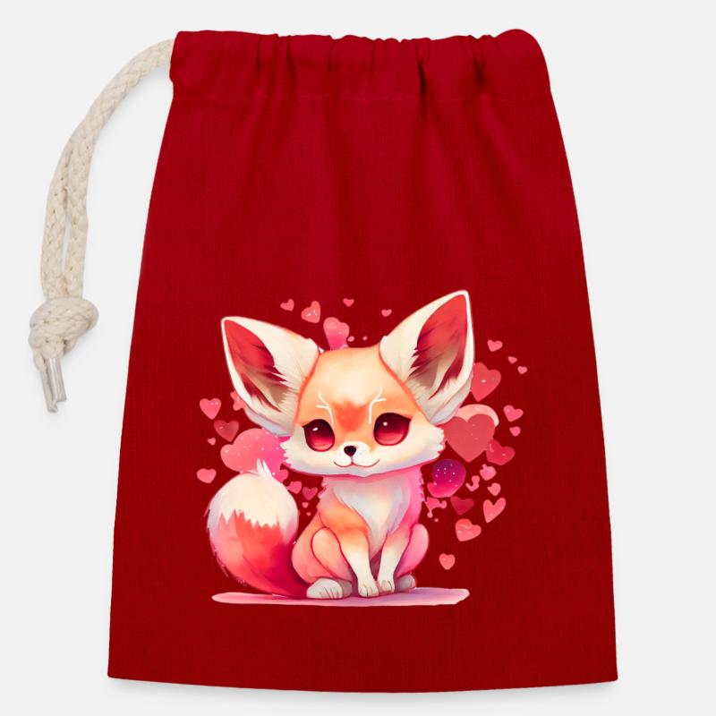 Fox Valentine's Day Gift - Closable cotton gift bag (14x20cm) - red