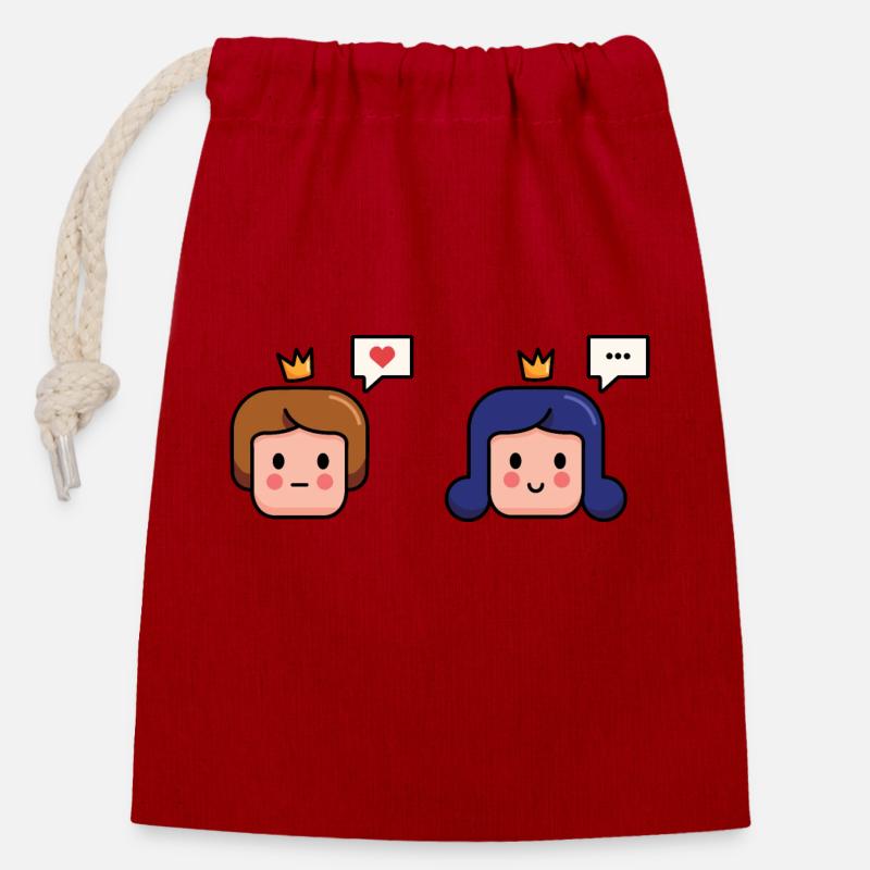 King and Queen illustration - Closable cotton gift bag (14x20cm) - red