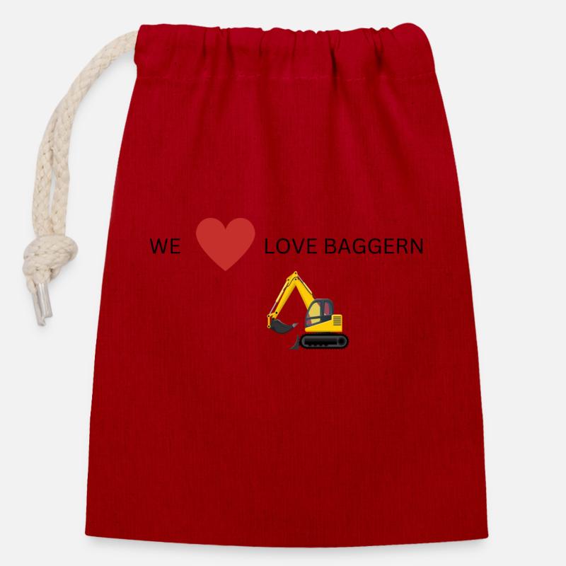 Baggern - Verschließbarer Geschenkbeutel aus Baumwolle (14x20cm) - Rot