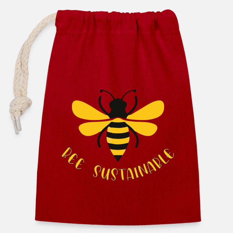 Bee sustainable - Verschließbarer Geschenkbeutel aus Baumwolle (14x20cm) - Rot