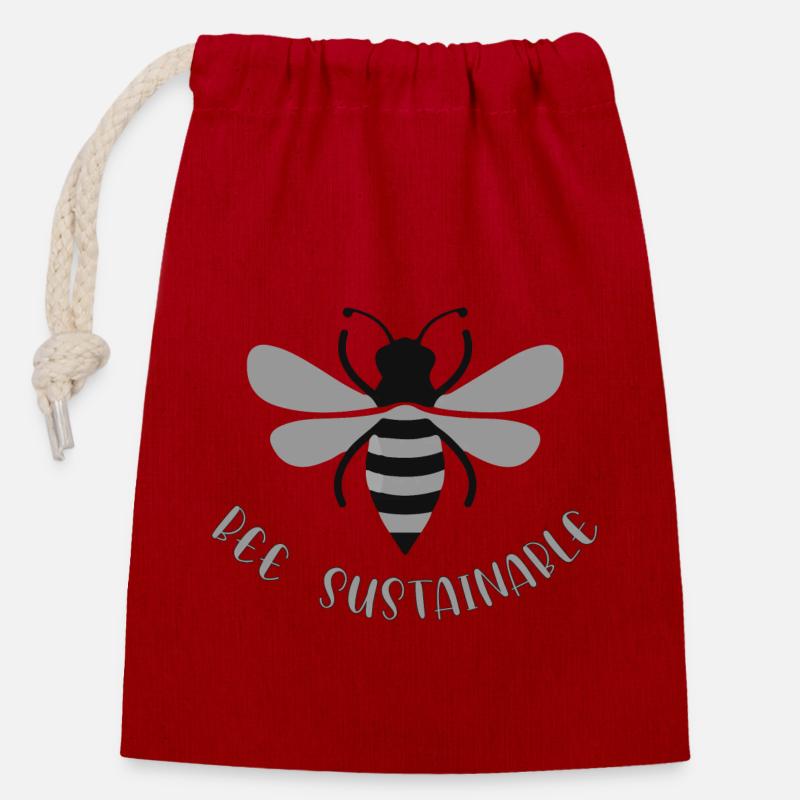 Bee sustainable - Verschließbarer Geschenkbeutel aus Baumwolle (14x20cm) - Rot