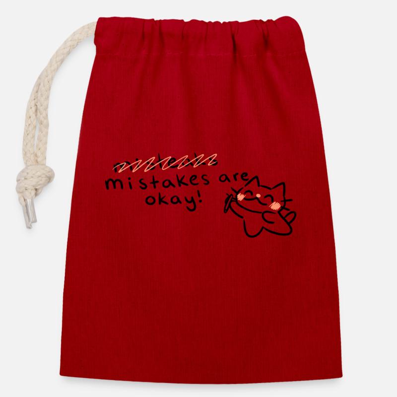 Les erreurs sont acceptables chat - Sac cadeau en coton avec cordon (14 x 20 cm) - rouge