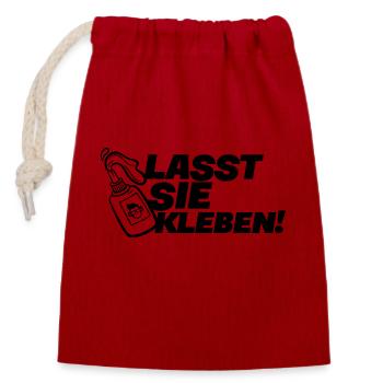Klimakleber - lasst Sie kleben - Verschließbarer Geschenkbeutel aus Baumwolle (14x20cm) - Rot - Vorne