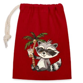 raccoon beer funny booze - Closable cotton gift bag (14x20cm) - red - Front