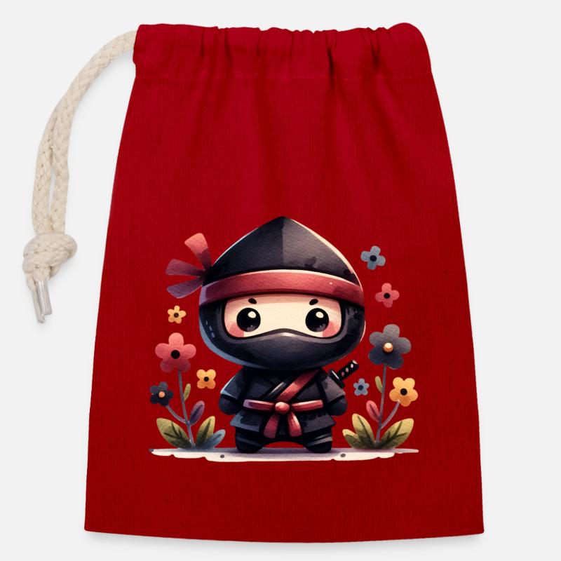 Ninja - Closable cotton gift bag (14x20cm) - red