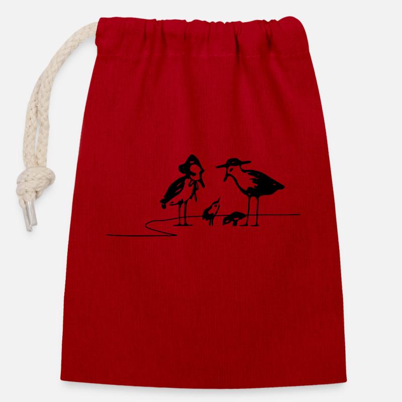 Mouettes - Sac cadeau en coton avec cordon (14 x 20 cm) - rouge