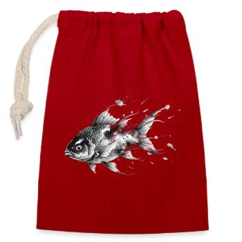 Goldfish Koi Ink Art Drawing Vector - Closable cotton gift bag (14x20cm) - red - Front