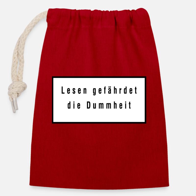 lesen gefährdet die Dummheit - Verschließbarer Geschenkbeutel aus Baumwolle (14x20cm) - Rot