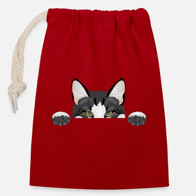 Peeping lustige Katze - Verschließbarer Geschenkbeutel aus Baumwolle (14x20cm) - Rot