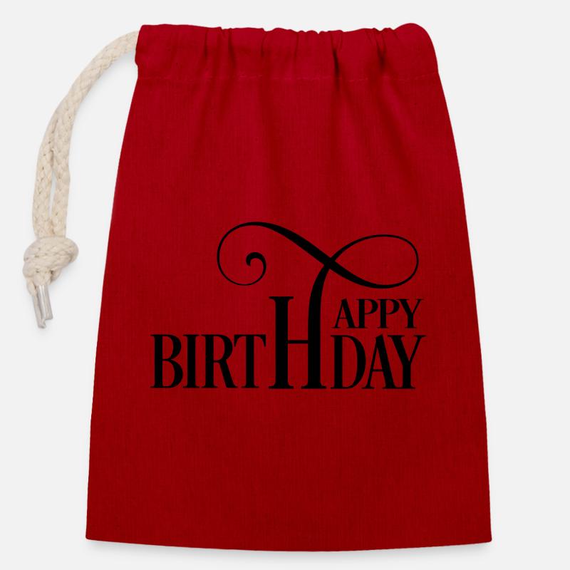 Joyeux anniversaire - Sac cadeau en coton avec cordon (14 x 20 cm) - rouge