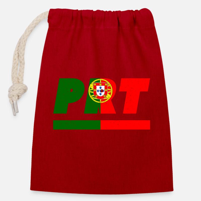 Drapeau Portugal drapeau PRT - Sac cadeau en coton avec cordon (14 x 20 cm) - rouge