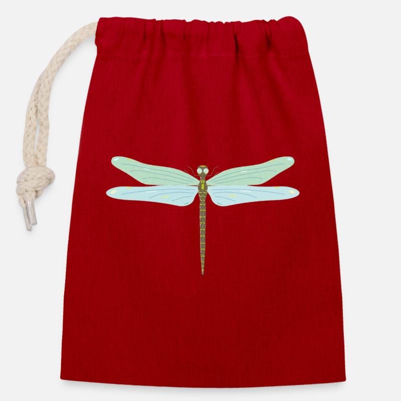 Libellule, insecte, coloré - Sac cadeau en coton avec cordon (14 x 20 cm) - rouge