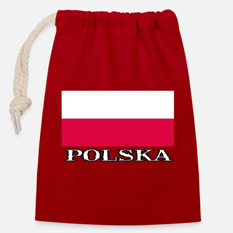 POLSKA - Sac cadeau en coton avec cordon (14 x 20 cm) - rouge