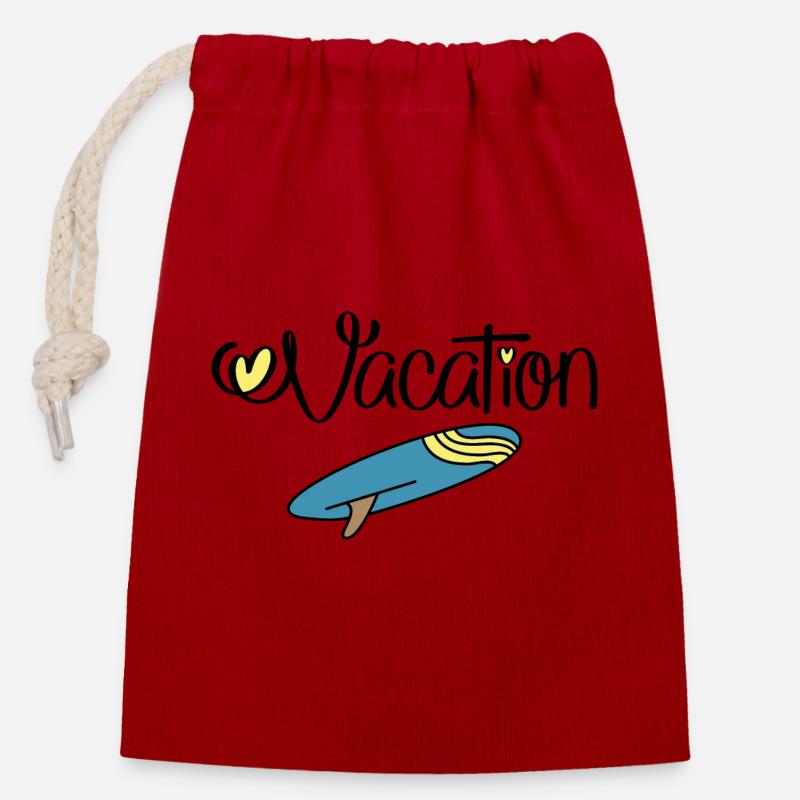 Vacances - Sac cadeau en coton avec cordon (14 x 20 cm) - rouge