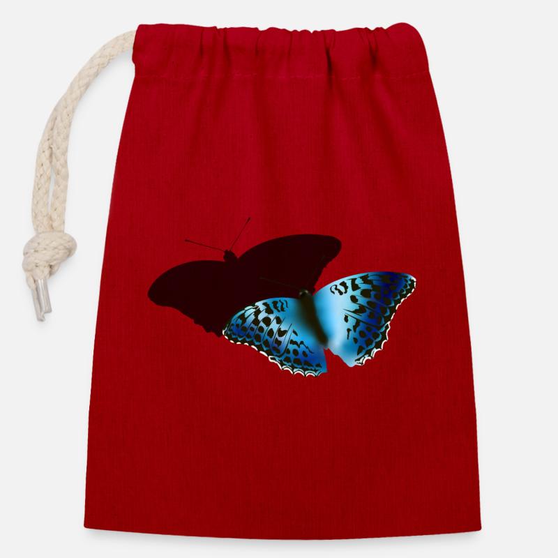 Blue Butterfly - Closable cotton gift bag (14x20cm) - red