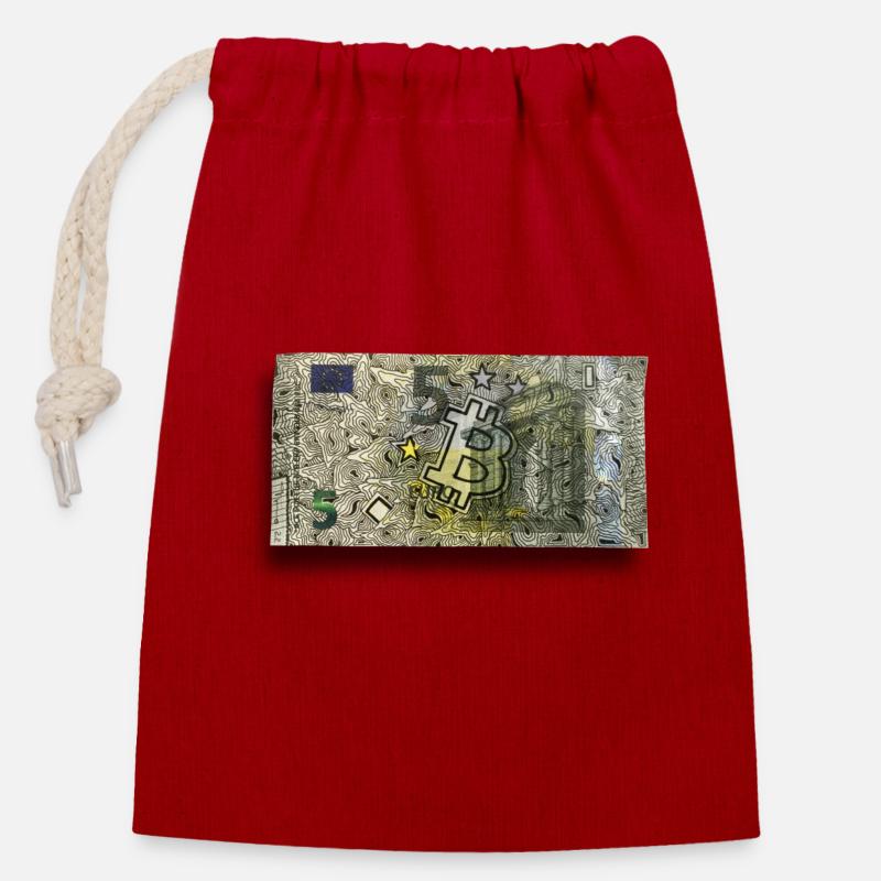 5 Bitcoins - Sac cadeau en coton avec cordon (14 x 20 cm) - rouge