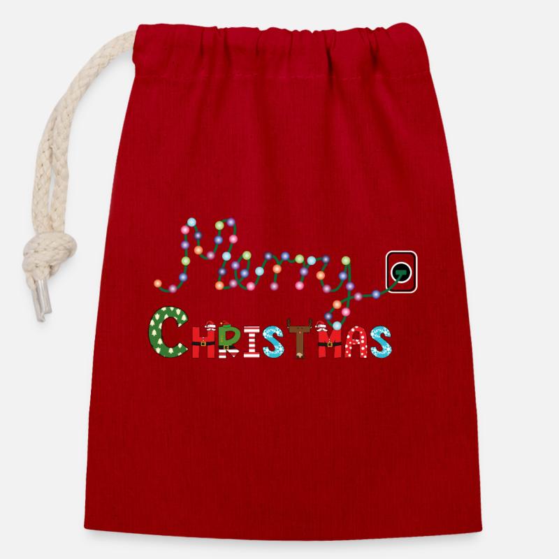 Christmas tree lights - Closable cotton gift bag (14x20cm) - red