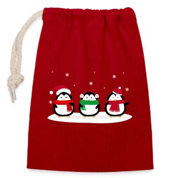 Penguins at Christmas - Closable cotton gift bag (14x20cm) - red - Front
