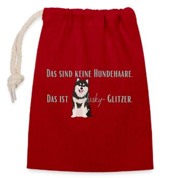 Keine Hundehaare, Husky-Glitzer! - Verschließbarer Geschenkbeutel aus Baumwolle (14x20cm) - Rot - Vorne