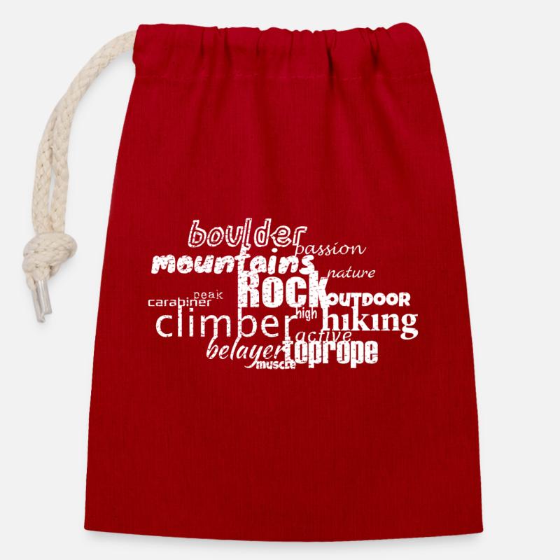 Climbing Words: Boulder, Passion, Mountains, Rock - Closable cotton gift bag (14x20cm) - red