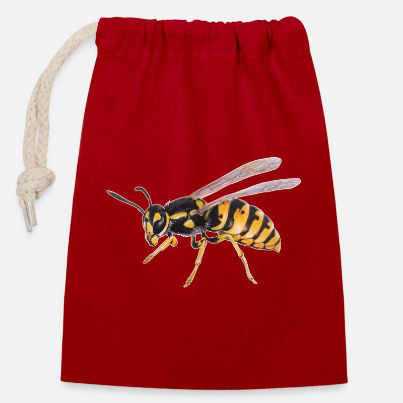 Guêpe - Sac cadeau en coton avec cordon (14 x 20 cm) - rouge