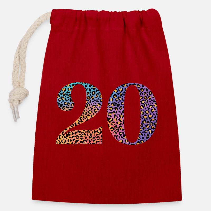 20e anniversaire léopard - Sac cadeau en coton avec cordon (14 x 20 cm) - rouge