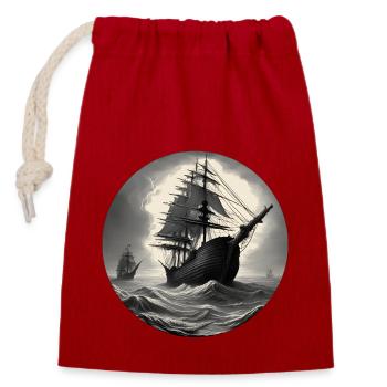 Pirate Ship / Boat / Sea / Ocean / Waves - Closable cotton gift bag (14x20cm) - red - Front