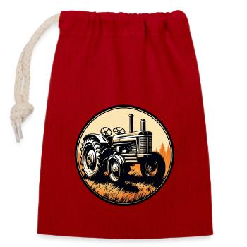 Traktor / Landwirtschaft / Bauer / Feldarbeit - Verschließbarer Geschenkbeutel aus Baumwolle (14x20cm) - Rot - Vorne