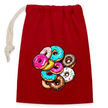 Donuts / Süßigkeit / Zuckerguss / Dessert / Gebäck - Verschließbarer Geschenkbeutel aus Baumwolle (14x20cm) - Rot - Vorne