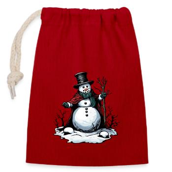 Bonhomme de neige / Hiver / Neige / Bande dessinée / Froid - Sac cadeau en coton avec cordon (14 x 20 cm) - rouge - Devant