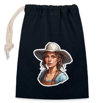 Farmer / Farmer / Farm / Harvest / Woman - Closable cotton gift bag (14x20cm) - navy - Front