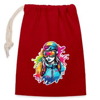 Snowboarder / Winter Sports / Piste / Snow / Alps - Closable cotton gift bag (14x20cm) - red - Front