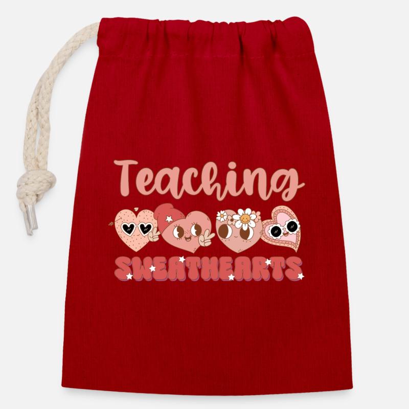 Teaching Sweethearts - Closable cotton gift bag (14x20cm) - red