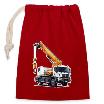 Kran / Baustelle / Seilwinde / Kransystem - Verschließbarer Geschenkbeutel aus Baumwolle (14x20cm) - Rot - Vorne
