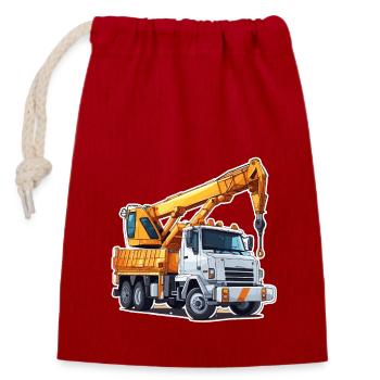 Kran / Baustelle / Seilwinde / Kransystem - Verschließbarer Geschenkbeutel aus Baumwolle (14x20cm) - Rot - Vorne