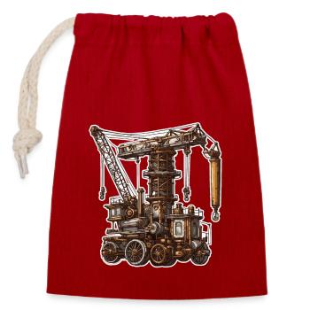 Kran / Baustelle / Seilwinde / Kransystem - Verschließbarer Geschenkbeutel aus Baumwolle (14x20cm) - Rot - Vorne