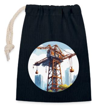 Crane / construction site / winch / crane system - Closable cotton gift bag (14x20cm) - navy - Front