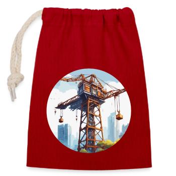 Kran / Baustelle / Seilwinde / Kransystem - Verschließbarer Geschenkbeutel aus Baumwolle (14x20cm) - Rot - Vorne