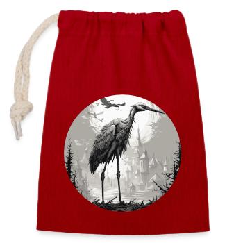 Grue / Oiseau / Volant / Oiseau migrateur / Animal / Zoo - Sac cadeau en coton avec cordon (14 x 20 cm) - rouge - Devant