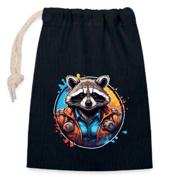 Raccoon / Animal / Zoo / Wild / Cute / Predator - Closable cotton gift bag (14x20cm) - navy - Front
