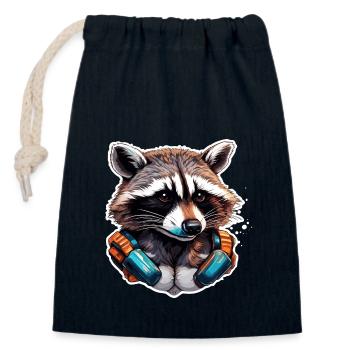 Raccoon / Animal / Zoo / Wild / Cute / Predator - Closable cotton gift bag (14x20cm) - navy - Front
